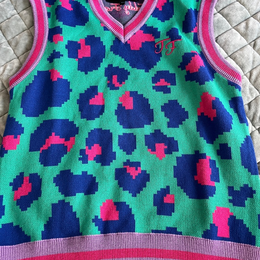 Teddy Fresh Green and Blue Leopard V-Neck Sweater